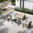 thumbnail image 1 of Aoxun 4 Stainless Aluminum Modern Outdoor Conversation Sets with Sofa and Table, Black/Beige, 1 of 3