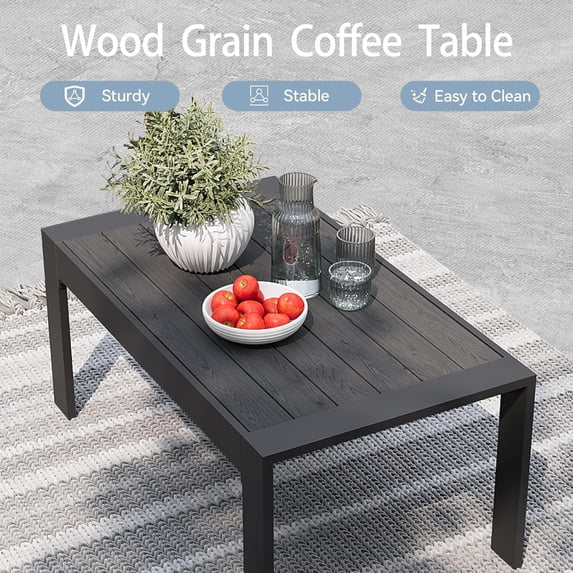 Aoxun Outdoor Coffee Table Rectangle, Patio Sectional Conversation Table for Outside,Black