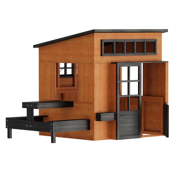 Aoxun Outdoor Playhouse for Kids,Wooden Playhouse Cottage for Backyard Fun with Pretend Kitchen, Chalkboard, Picnic Table, Flower Box, Durable Fir Wood Build for Kids Ages 3-8