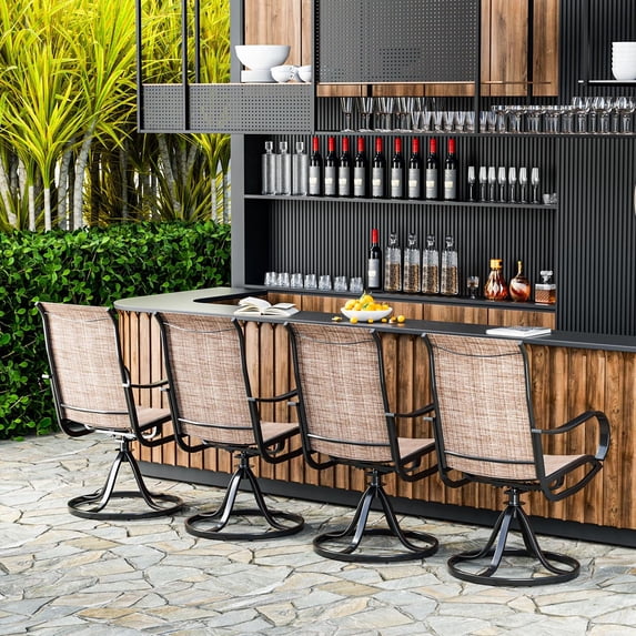 Aoxun Outdoor Swivel Bar Stools Set of 4, Patio Swivel Chairs with Metal Rocking Frame, All-Weather Patio Furniture Set