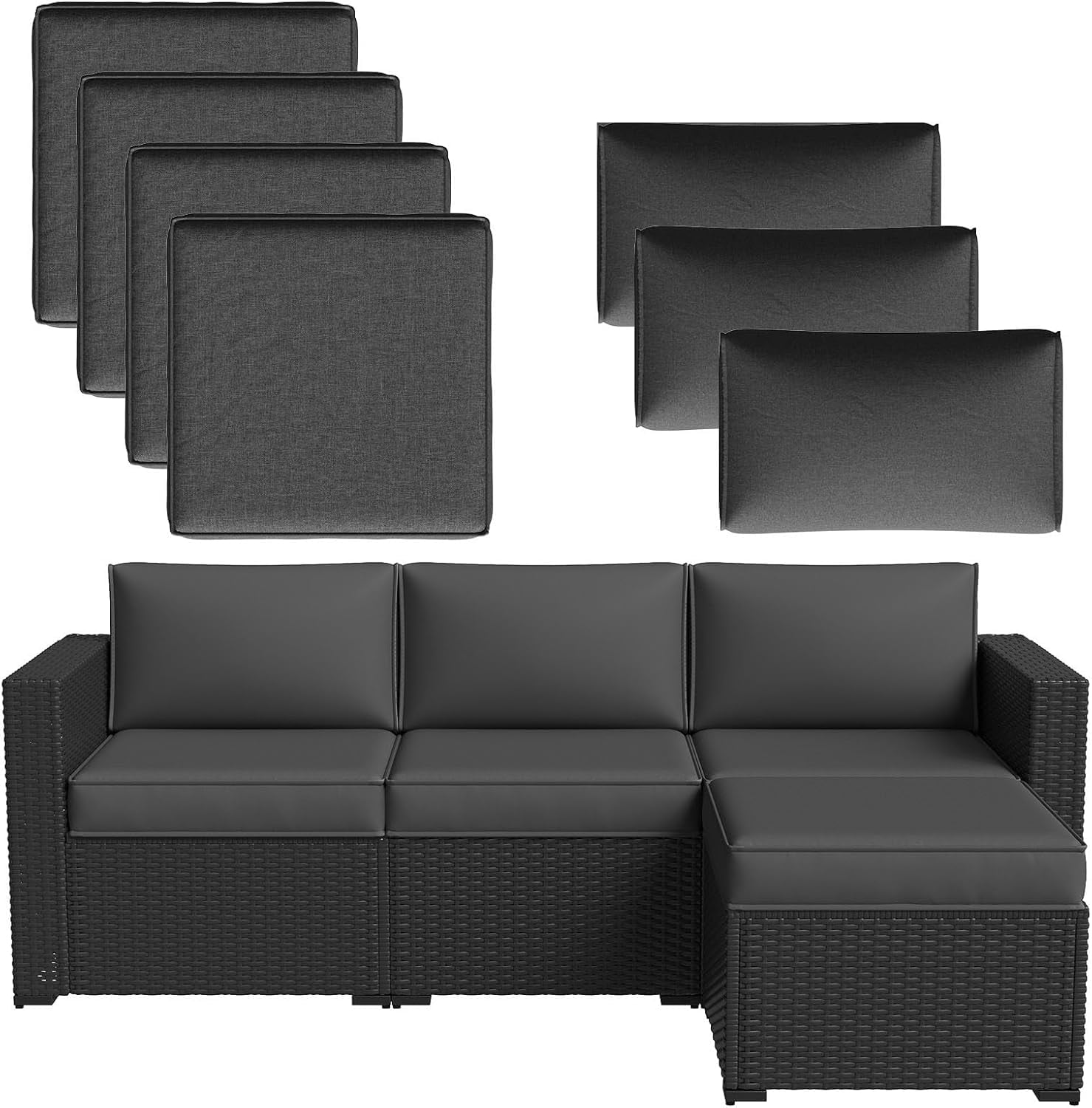 Aoxun Patio Furniture Cushions for Outdoor Furniture Set of 4, Thick Replacement Patio Couch Cushions for Outdoor Furniture, 7-Piece Splashproof Fade Resistant Outdoor Couch Cushions, Grey