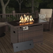 Aoxun Propane Fire Pit Table, 40 in CSA Propane Fire Table Rectangular, 50,000 BTU Auto Ignition Gas Fire Pit for Outside Patio Deck, Brown Wicker