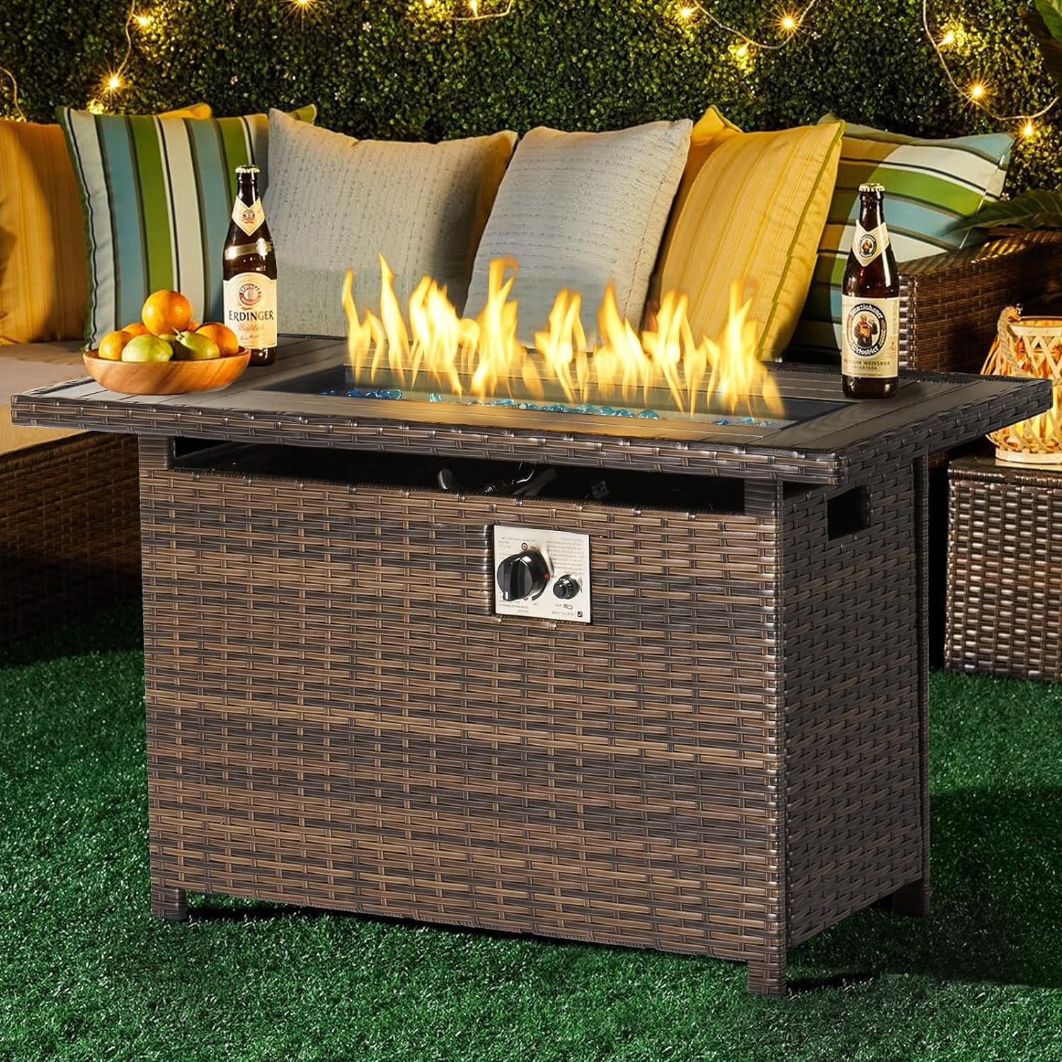 Aoxun Propane Fire Pit Table, 43 in CSA Propane Fire Table Rectangular