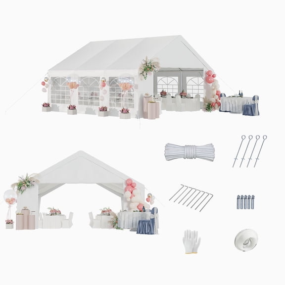Aoxun Wedding & Event Tent, 20x20 FT White Canopy with Removable Sidewalls, Waterproof Party Tent for Outdoor Gatherings, BBQ, Birthday, Camping