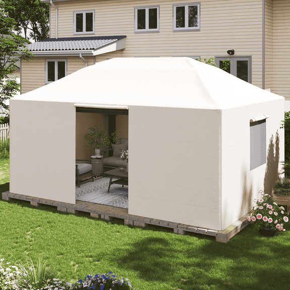 Aoxun Winter Cover 16' x 12' for Hardtop Gazebos,Outdoor Gazebo Cover with Sidewalls and Mesh Windows, All Season Waterproof Enclosed Canopy Covers, White(Gazebo not Included)