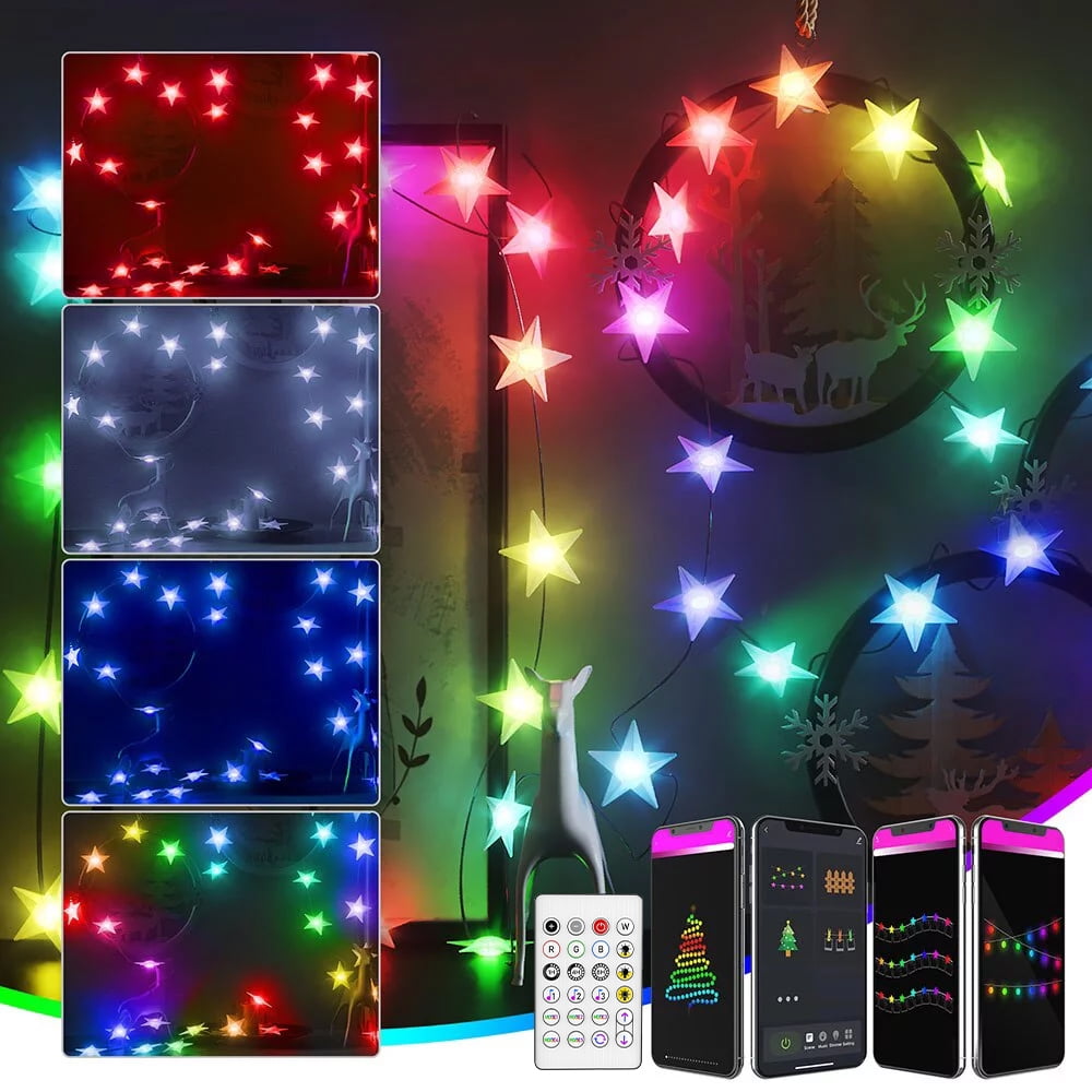 Aoycocr 16.4 Ft USB Smart Star String Lights: RGBIC Dimmable Twinkle String Lights with 25 LED Star LightsRGBw/APP & Remote ControlIP65 Waterproof for Indoor and outdoor decoration