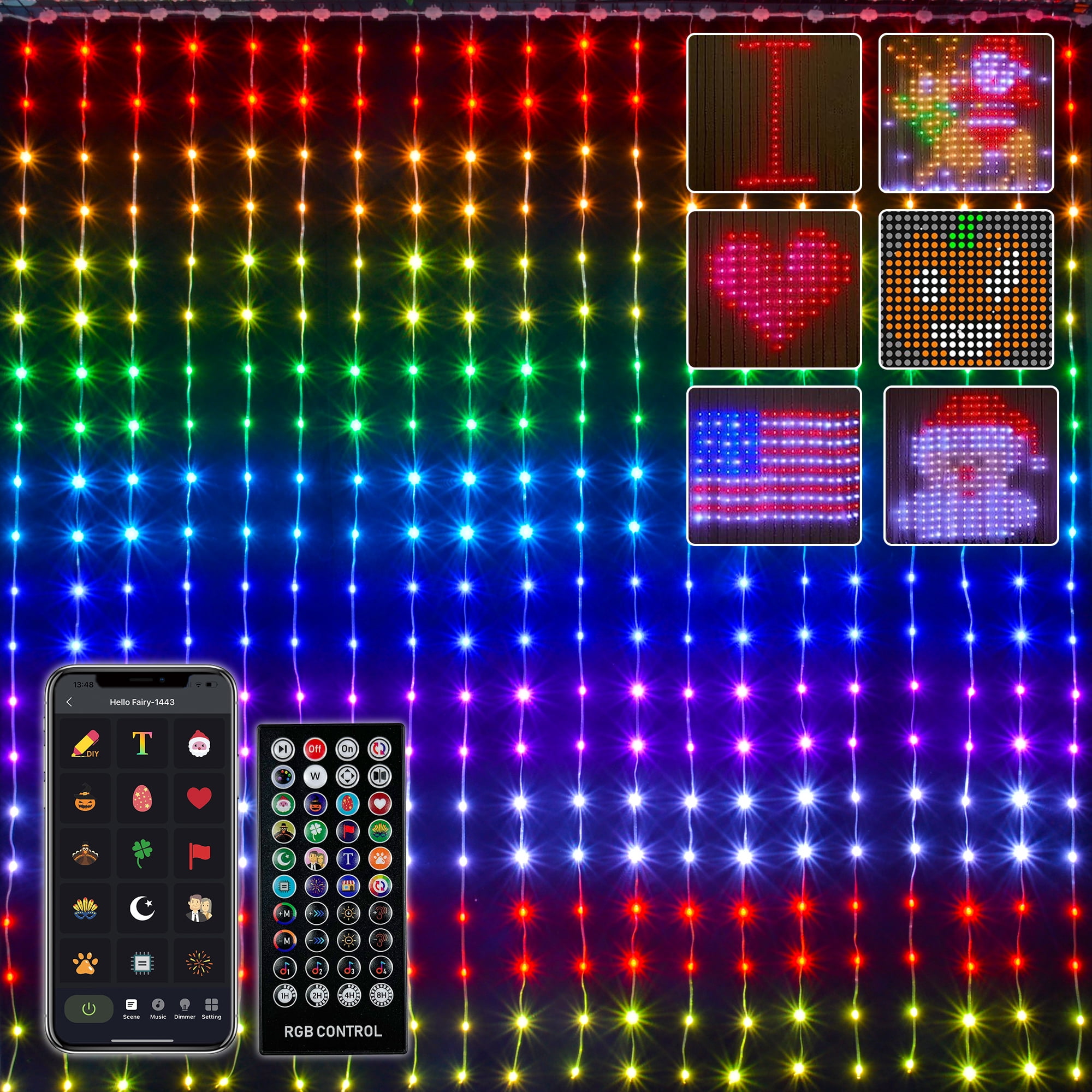 Aoycocr Christmas Curtain Lights, Smart Lights LED, 6.6 x 6.6ft, 400