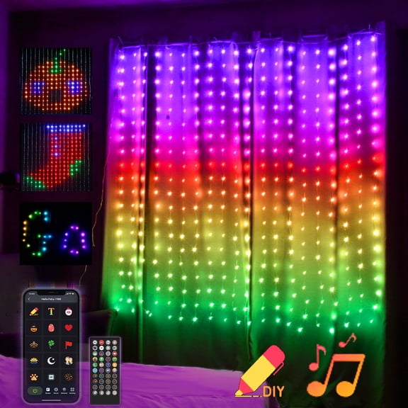 Aoycocr Christmas Curtain Lights, Smart Lights LED, 6.6 x 6.6ft, 400 RGBIC LEDs,Color Changing Window Lights, Dynamic DIY Curtain String Lights for Bedroom Wall, Outdoor IP65 Waterproof