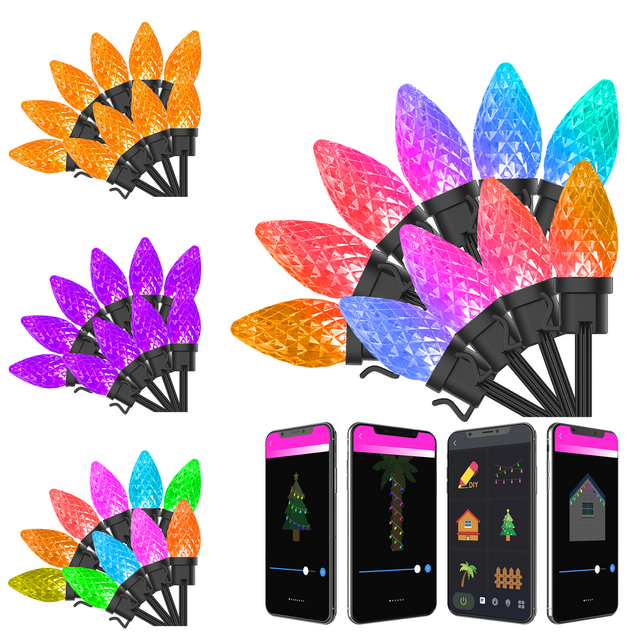 Aoycocr RGB C9 Christmas Lights Outdoor 59ft 75LEDs, DIY Chasing Effects Smart Christmas Lights