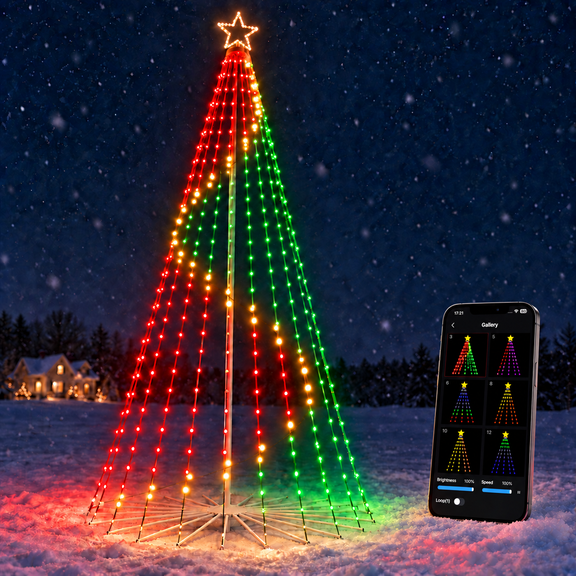 Aoycocr Smart Pre-Lit Cone Christmas Tree for Outdoor Yard, App Controlled RGB Holiday Tree with Hello Fairy App, 100+ Patterns DIY Loop Music Sync Timer Group Control for Lawn Garden