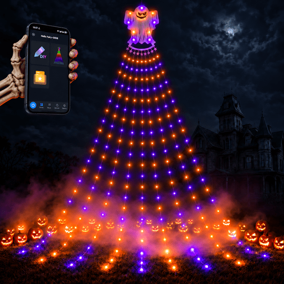 Aoycocr Smart RGB-IC Waterfall Christmas Tree Lights, Hello Fairy App Controlled Cascading Hanging Fairy Lights for Outdoor Tree Eaves Wall Pole, Weatherproof Music Sync Holiday Decor