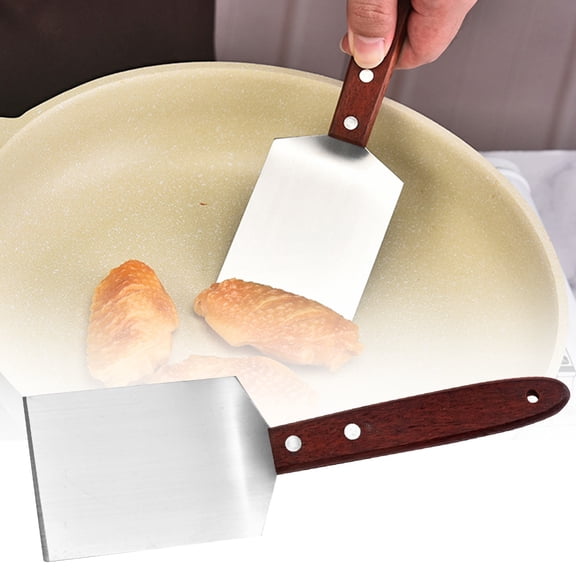 Aoyunhp 1 Pcs Small Brownie Cookie Spatula Metal Stainless Steel Spatula with Wooden Handle Heavy Duty Spatula for Kitchen Cooking Chef Baking Scraper Turner, 2.56 X 8.2 Inch