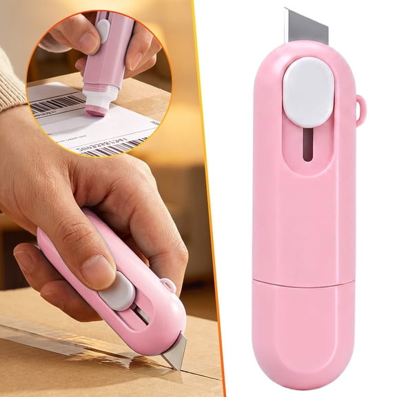 Aoyunhp 1Pc 2 in 1 Box Cutter and Thermal Paper Eraser,Eraser Pen with Unboxing Knife,Thermal Paper Privacy Wipe Box Cutter,Label Eraser Pen with Privacy Covering Ink Remover for Labels Packages,Pink