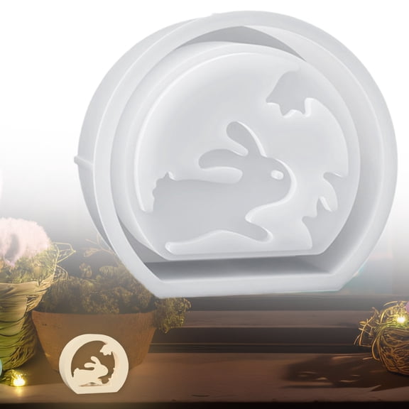 Aoyunhp 1Pc Candle Silicone Mold,Bunny Candle Holder, Epoxy Resin Small Human Figure for Desktop Decor,Bunny Tealight Silicone Candlestick Set Epoxy Resin Casting for DIY Crafts Table Centerpiece