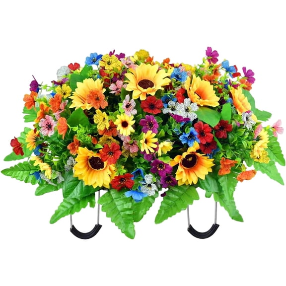 Aoyunhp 1Pc Cemetery Flower Saddle,Artificial Cemetery Saddle,Grave Flowers for Cemetery,Outdoor Tombstone Memorial Decorations,Memorial Arrangement Decor for Cemetery Top Ornament