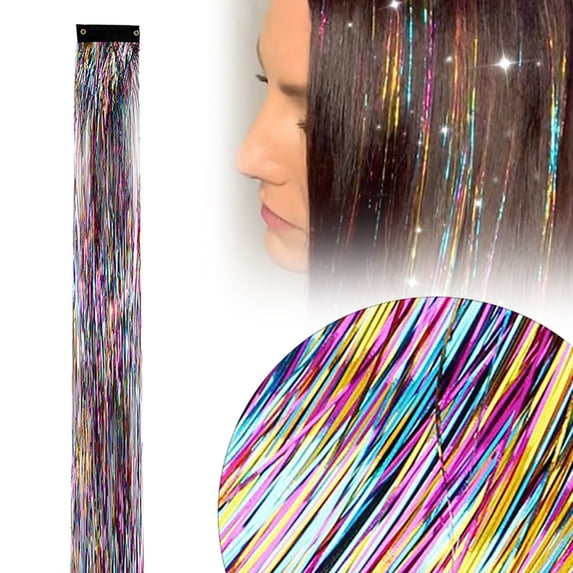 Aoyunhp 1Pc Colorful Glitter Hair Accessories,Straight One Color Party Highlights Clip on in Hair,Colored Hair Streak Synthetic Hairpieces,Party Festival Tinsel Fairy Hair Extension Clip Ins,20"