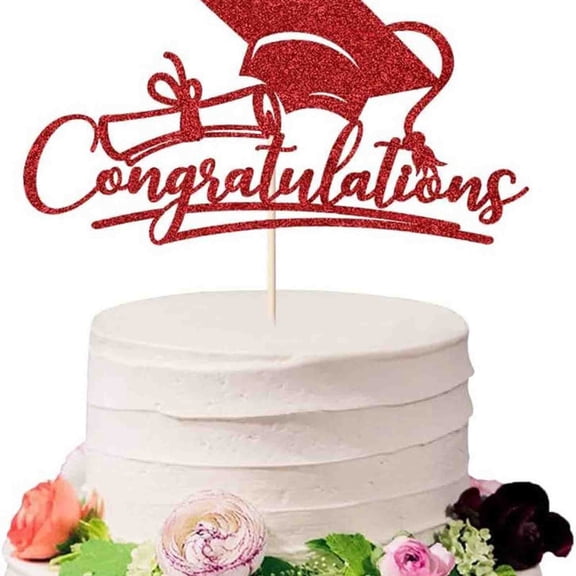 Aoyunhp 1Pc Congratulations Cake Topper,Graduation Season Congratulation Cake Topper Bachelor Cap Theme Decoration Plugin,Graduation Party Decorations Supplies (Red),6.62"x3.62"x6.97"