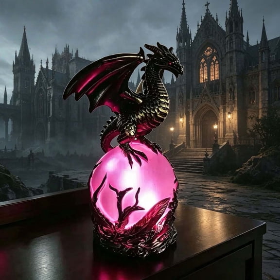 Aoyunhp 1Pc Dragon Night Light,Decorative Resin Dragon Egg Figurine USB Powered Table Lamp Home | Table Figurine USB Night Lamp For Living Bedroom Bookshelf,Collectible Figurine Gift,Red