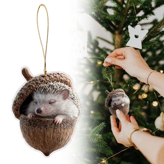 Aoyunhp 1Pc Forest Animal Series Christmas Ornaments,Cute Animal Christmas Ornaments,2D Flat Acrylic Hanging Pendant Creature Raccoon Hedgehog Decor,Christmas Tree Decorations for Home Holiday