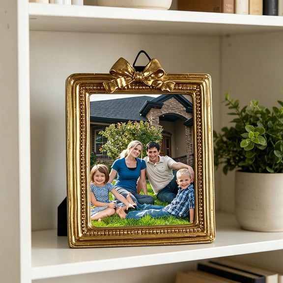 Aoyunhp 1Pc Gold Carved Photo Frame – Bow Hanging Wall Frame with Stand 6 Shapes to Choose Versatile Tabletop & Wall Decor for Home,Table Display for Home Wedding