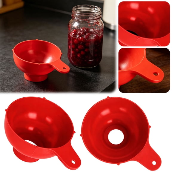 Aoyunhp 1Pc Plastic Wide Mouth Canning Funnel,Funnel for Filling Mason Jars,Cooking Funnel,Funnels for Jam,Salad Dressing,Home Canning Plastic Funnel Wide or Regular Mouth Jars,Red,4.8"x6.5"