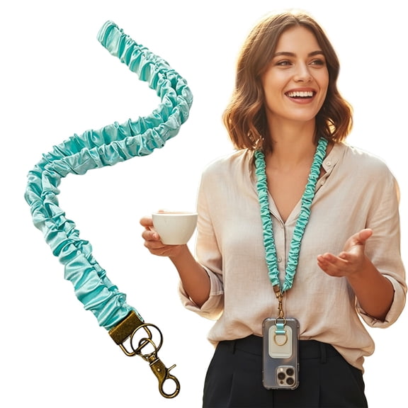 Aoyunhp 1Pc Scrunchie Teacher Lanyard for ID Badge,Stretchy Neck Key Lanyards for Women Men,Phone Lanyard Soft Ruched Wrist Neck Strap with Metal Clasp for Keys Cell Phone