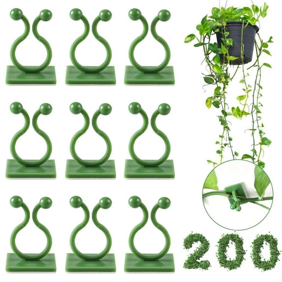 Aoyunhp 200Pcs Plant Wall Clips,Plant Climbing Wall Fixture Clips, Plant Vine Wall Clips Self-Adhesive Plant Hooks for Vines,Plant Vine Holders for Climbing Plants,Plant Vine Wall Clips 0.98"X0.59"
