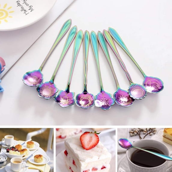 Aoyunhp 8 Pcs Flower Coffee Tea Spoons Stainless Steel Sugar Spoons Tea Party Flower Fancy Tableware Set Stir Bar Creative Stirring Teaspoon,8 Different Patterns,Flower Spoon Coffee Teaspoon Set