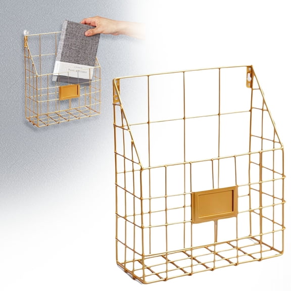 Aoyunhp Magazine File Holder,Wall Mounted Magazine File Rack Organizer For Mail Entryway Kitchen Office Bathroom Basket Bin Decor Metal Wire Shelves Storage,Office Magazine Holder 9.75"X3.9"X11.89"