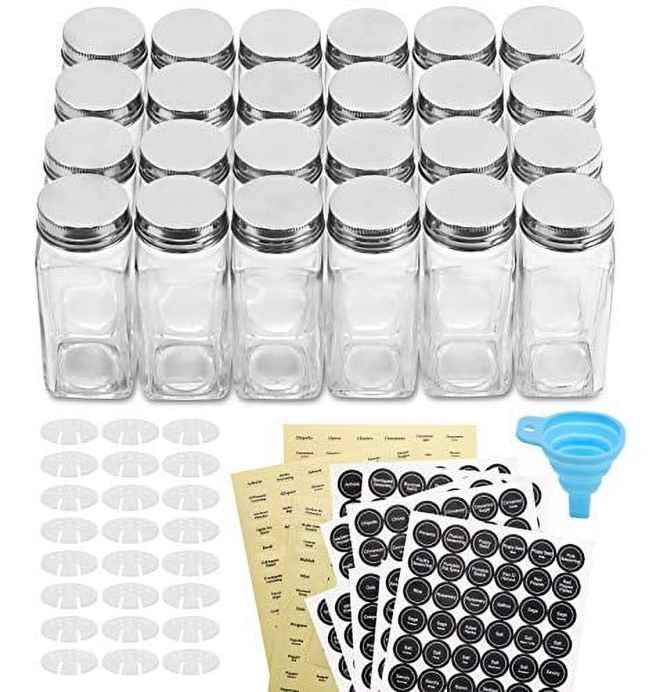 AOZITA 24 Pcs Glass Spice Jars with Labels - 4oz Empty Square Spice Bottles  Containers, Condiment Pot - Shaker Lids and Airtight Metal Caps - Silicone
