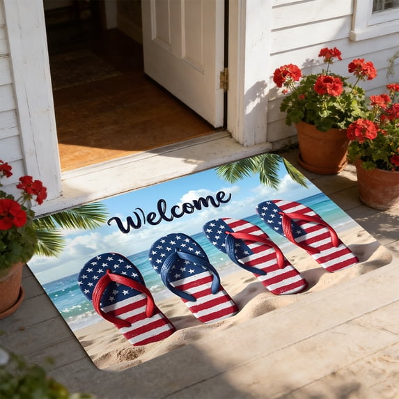 Aoznliie 4th of July Bathroom Rugs, Cute Non Slip Patriotic Bath Rugs, 16x24 inch Absorbent Washable Mat for Independence Day Home Decor