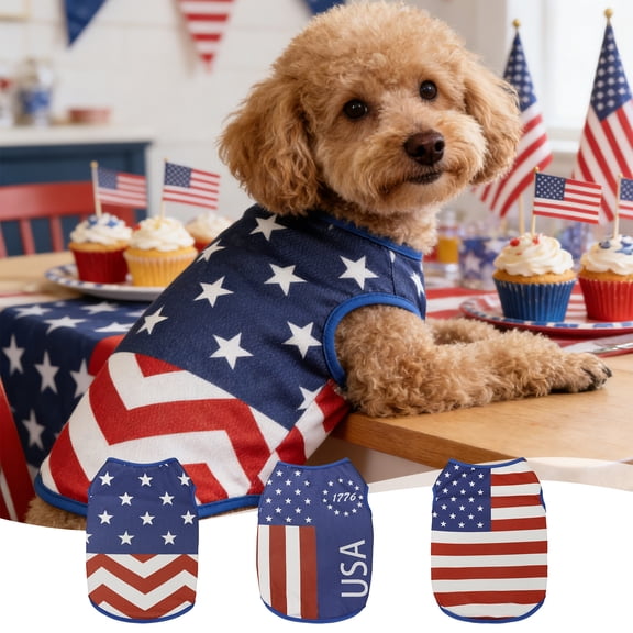 Aoznliie 4th of July Dog Outfit, Patriotic Pet Vest, Independence Day Cat Costume for Small Medium Pets, 9.8x9.8x5.9 Inches