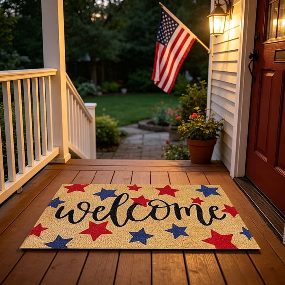 Aoznliie 4th of July Doormat, 16x24 inch Non Slip Outdoor Mat for Independence Day, Soft Absorbent Patriotic Rugs for Front Door