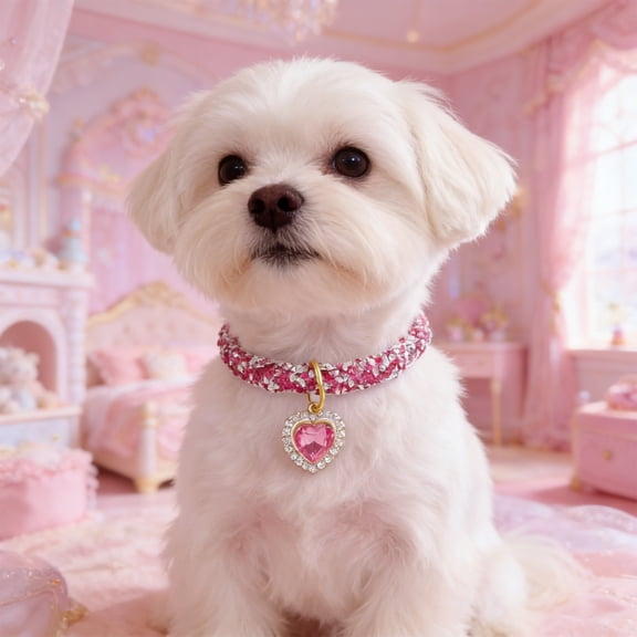 Aoznliie Adjustable Pet Necklace, Bling Crystal Cat Collar with Heart Rhinestone Pendant for Small Medium Dogs Cats Party Wedding, 7.9-11.8 Inches