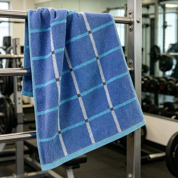 Aoznliie Bath Towels, Super Absorbent Quick Dry Plaid Cotton Towels for Bathroom, 13x28 inch Lint Free Bathroom Towels for Home, Blue