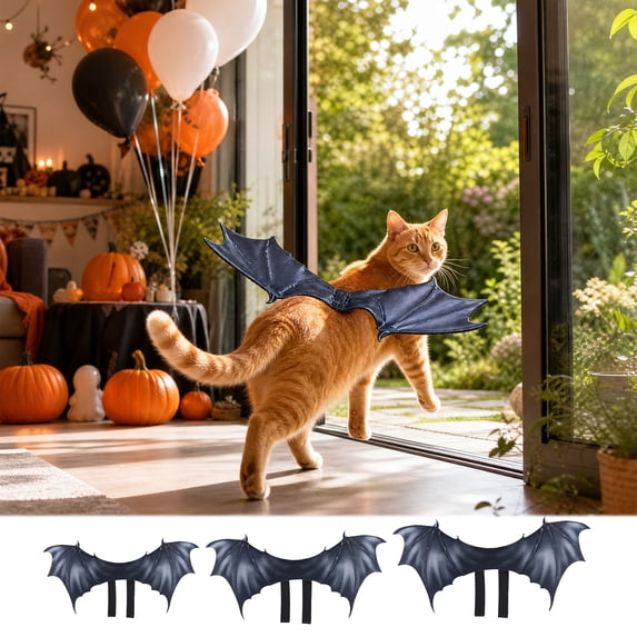 Aoznliie Cat Costume, Halloween Bat Wing for Cats Small Dogs, 25 inch Lightweight Cat Outfit for Party, Black