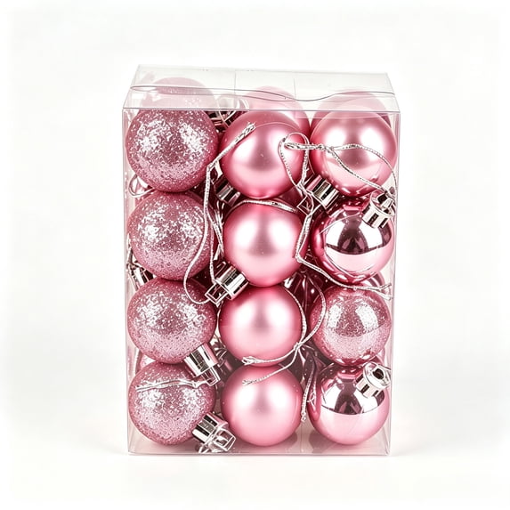 Aoznliie Christmas Ball Ornaments, 24 Pcs Classic Christmas Ornament Set for Xmas Tree, Shatterproof Lightweight Hanging Decor for Xmas Party, Pink