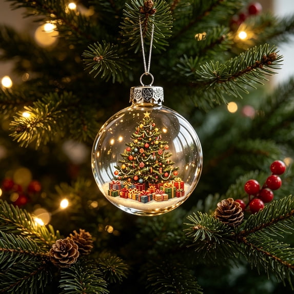 Aoznliie Christmas Ball Ornaments, Retro Scene Ball with Vintage Design, Hanging Tree Ornaments for Festive Home Decor Decor, 3.1 Inch