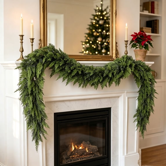 Aoznliie Christmas Garland, Artificial Bendable Cedar Garlands for Mantel, 71 inch Fade-Resistant Christmas Decor for Holiday Party, Green
