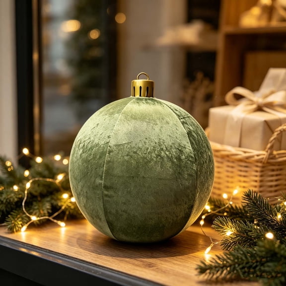 Aoznliie Christmas Ornaments, 24 Inch Extra Large Velvet Floor Standing Ball for Outdoor Storefront Window Display, Commercial Holiday Decor, Green