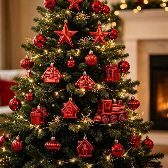 Aoznliie Christmas Ornaments, 38 Pcs Assorted Hanging Pendants Set, Christmas Tree Decorations for Holiday Party Home, 7.48 Inch