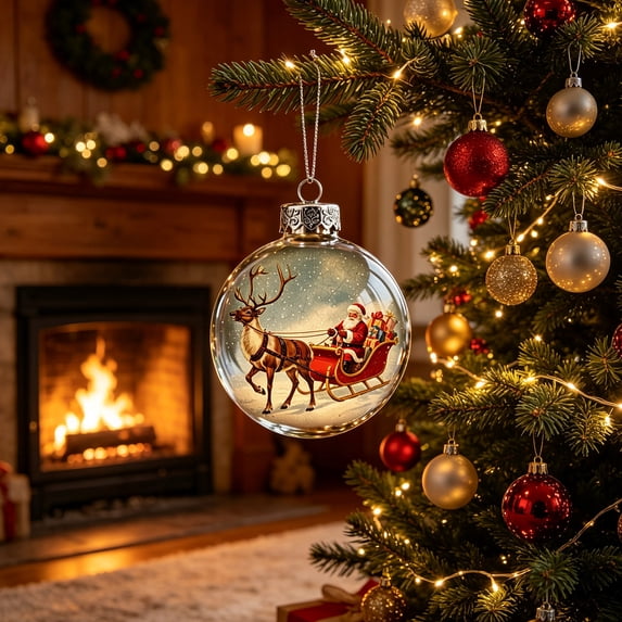 Aoznliie Christmas Story Ornament, Glowing Scene Bauble with LED Light, Christmas Diorama Ball Ornament for Tree Holiday Decor,3.1 in