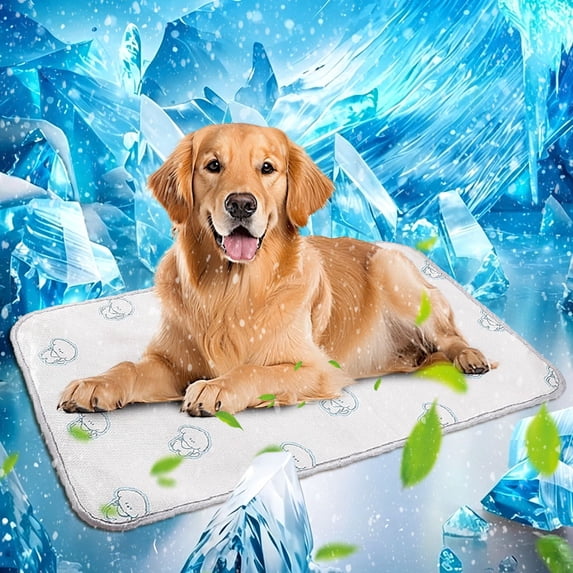 Aoznliie Cooling Mat for Dogs, Bandana Puppy Print Ice Silk Pet Cooling Mat for Summer, 18x24 inch Dog Cooling Pad for Indoor Floor, White