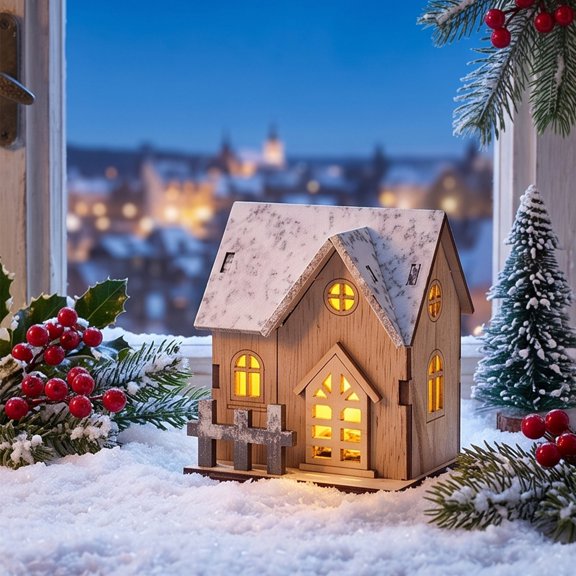 Aoznliie DIY Wooden House Kit, LED Christmas Village House & Light Up Wooden Christmas Ornament, DIY Christmas Craft Kit for Home, 3.74 in