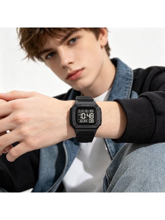 Digital Watch, 50m Waterproof Sport Watch for Men with Stopwatch Alarm, 47mm Large Face LED Running for Outdoor Hiking, Black