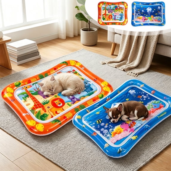 Aoznliie Dog Water Mat, Thickened Durable Cooling Mat for Dogs, 37x30 inch Leakproof Pet Water Bed for Floor Sofa, Blue