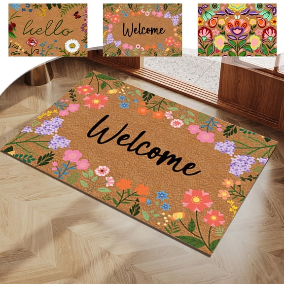 Aoznliie Doormat, 31.5x19.7 inch Spring Floral Non Slip Outdoor Mat, Artificial Coir Rugs for Front Door Patio Entryway