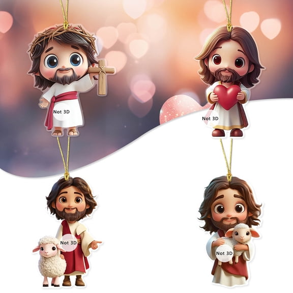 Aoznliie Easter Decorations Hanging Ornament, Jesus Lamb Acrylic Pendant, 3.15 Inch Car Rearview Mirror Charm for Backpack Christian Easter Gift