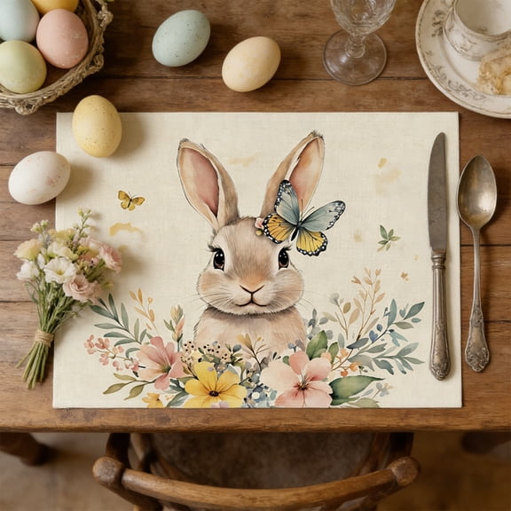 Aoznliie Easter Placemats Set, 16.5x12.6 Washable Bunny and Easter Egg Patterned Mats for Spring Table Decor, Holiday Table Settings for Family Gatherings