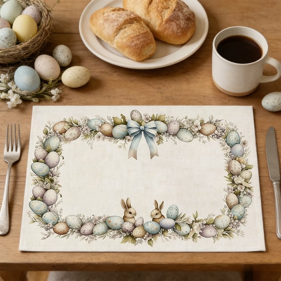 Aoznliie Easter Placemats Set, 16.5x12.6 Washable Bunny and Easter Egg Patterned Mats for Spring Table Decor, Holiday Table Settings for Family Gatherings